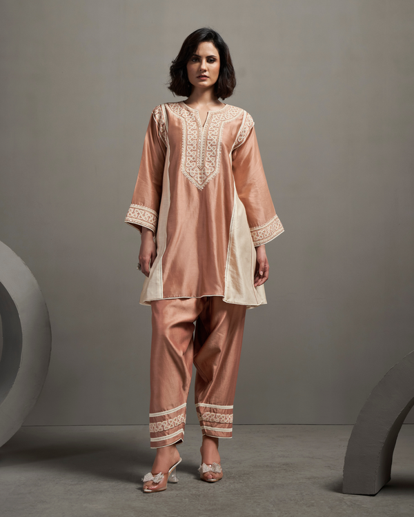 Nude Pearl Chanderi Silk Kurta Set