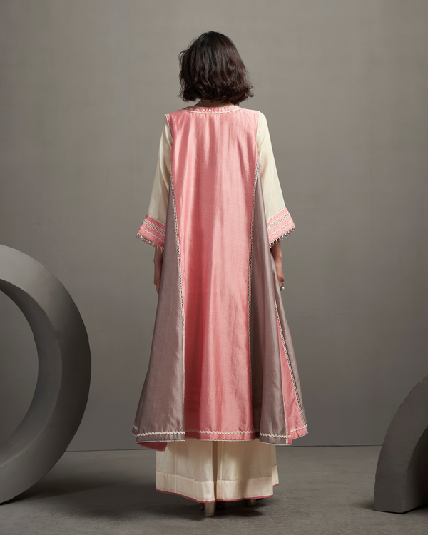 Pearl Peach Chanderi Silk Jacket Suit Set