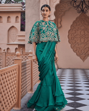 Sea Deep Green Drape Saree