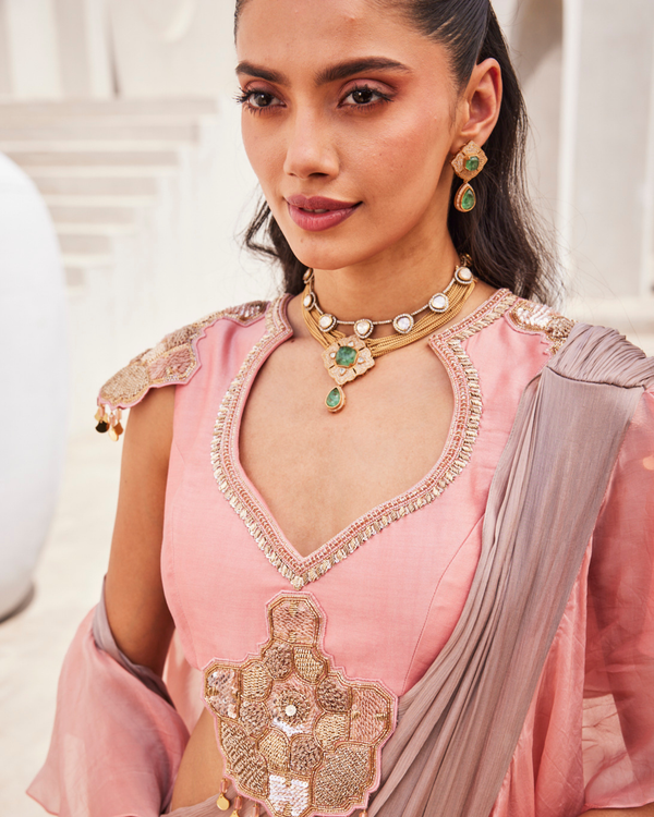 Pearl Grey Drape Saree