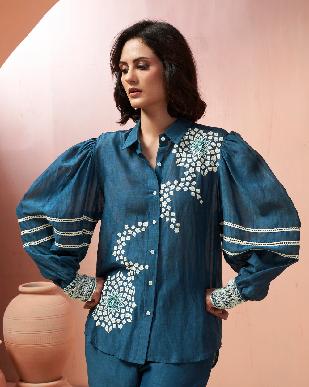 Navy Blue Linen Shirt Co-ord Set