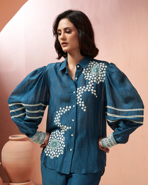 Navy Blue Linen Shirt Co-ord Set