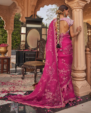 Crimson Pink Organza Silk Saree