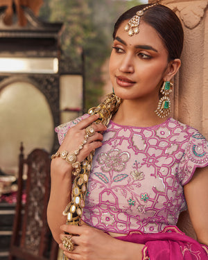 Crimson Pink Organza Silk Saree