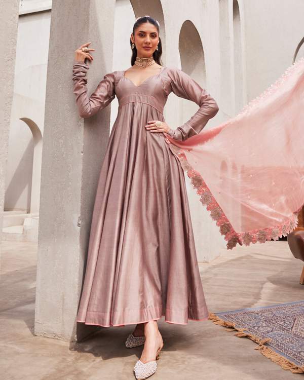 Vintage Grey Anarkali Set
