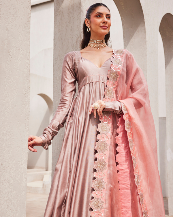Vintage Grey Anarkali Set