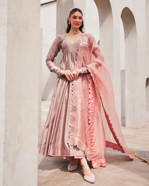 Vintage Grey Anarkali Set