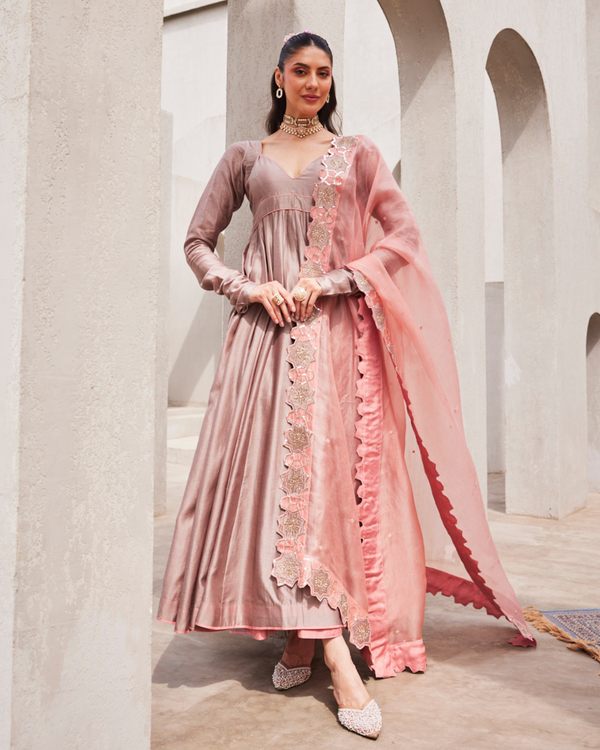Vintage Grey Anarkali Set