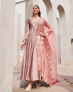 Vintage Grey Anarkali Set