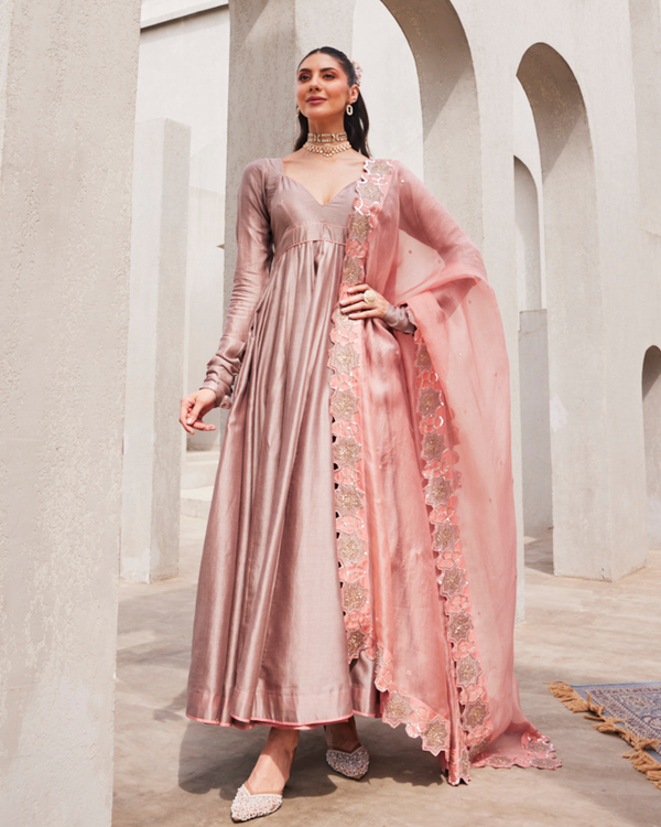 Vintage Grey Anarkali Set