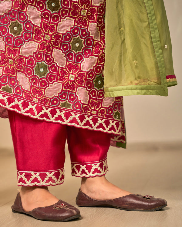 Sangria Long Chanderi Suit Set