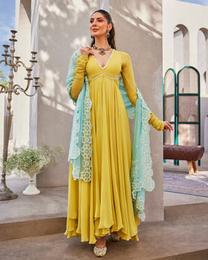 Summer Lime Yellow Anarkali Set