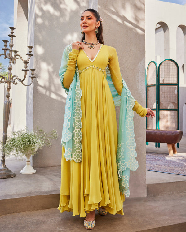 Summer Lime Yellow Anarkali Set