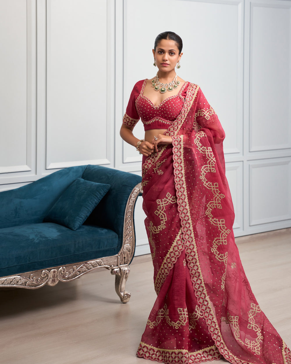 Berry Dori Embroidered Organza Saree
