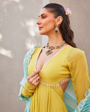 Summer Lime Yellow Anarkali Set