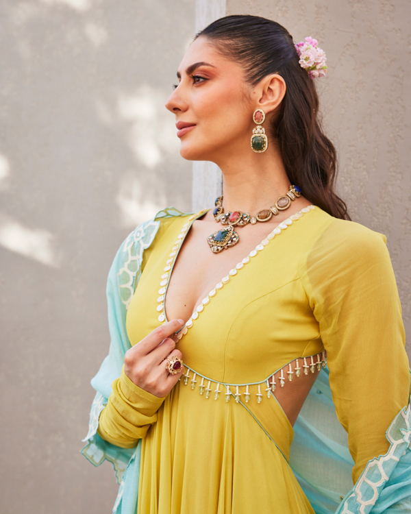 Summer Lime Yellow Anarkali Set
