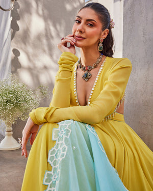 Summer Lime Yellow Anarkali Set