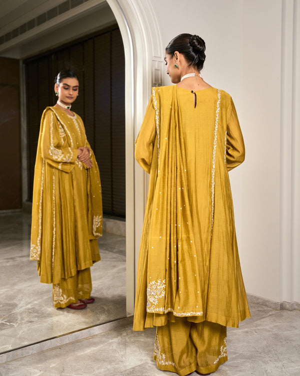 Goldenrod Embroidered Chanderi Suit Set