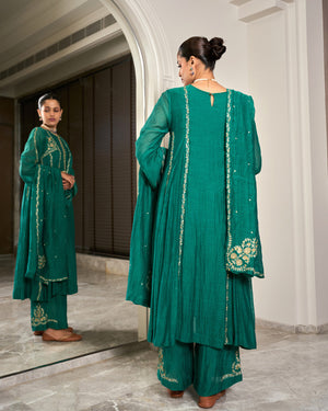 Turquoise Embroidered Chanderi Suit Set