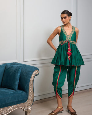 Ivy Green Peplum And Dhoti Set