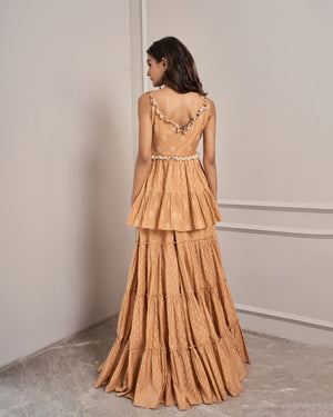 Apricot Jacquard Embroidered Skirt Set