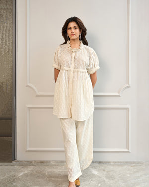 Cream Sequined Jacquard Co-ord Set