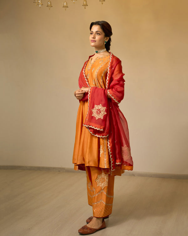 Cinnamon Embroidered Chanderi Suit Set