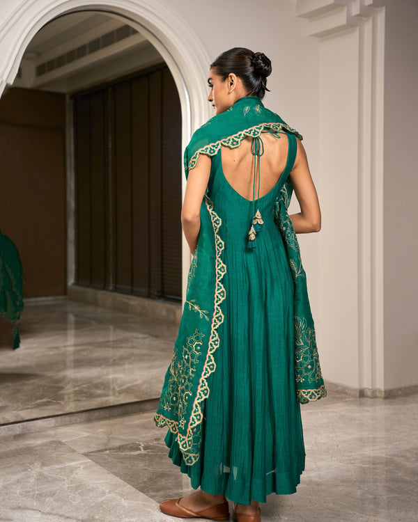 Forest Green Chanderi Anarkali Set