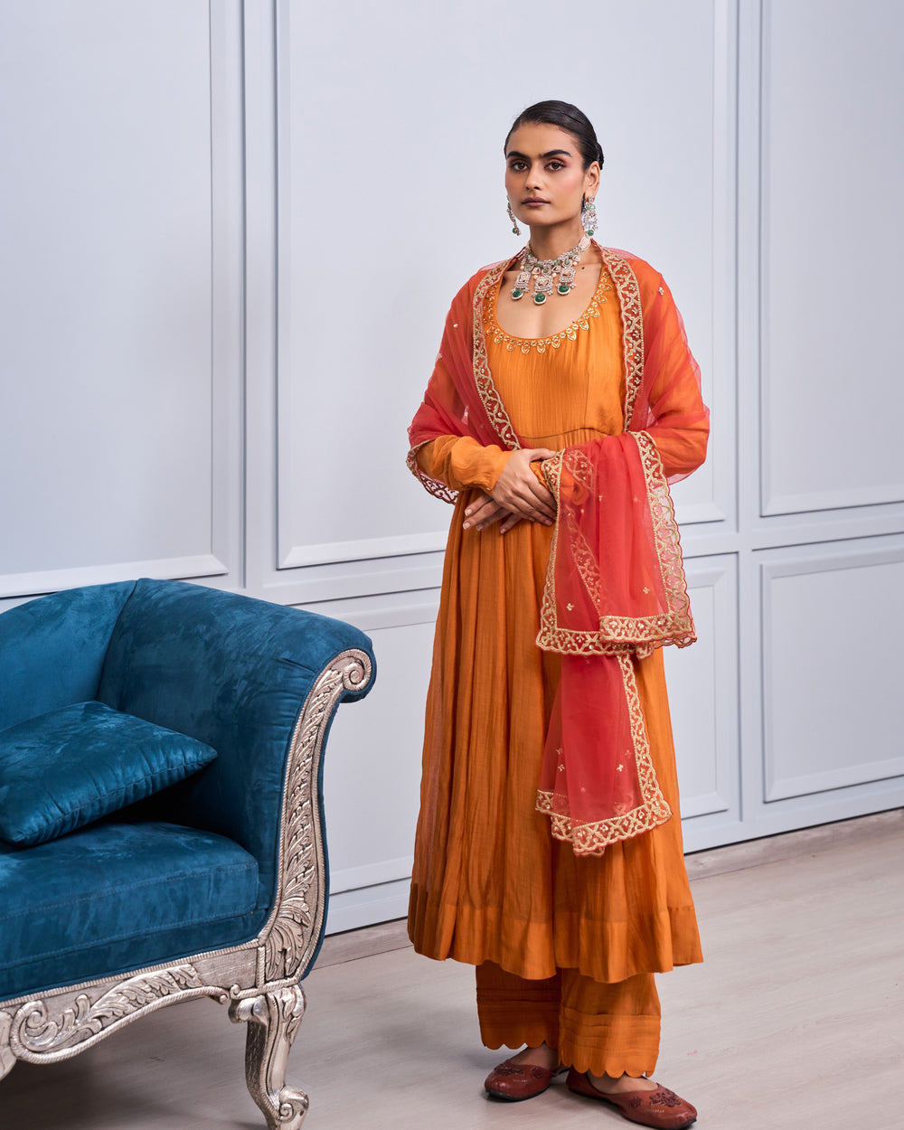 Terracotta Mirrorwork Chanderi Suit Set
