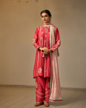 Ruby Red Embroidered Chanderi Suit Set