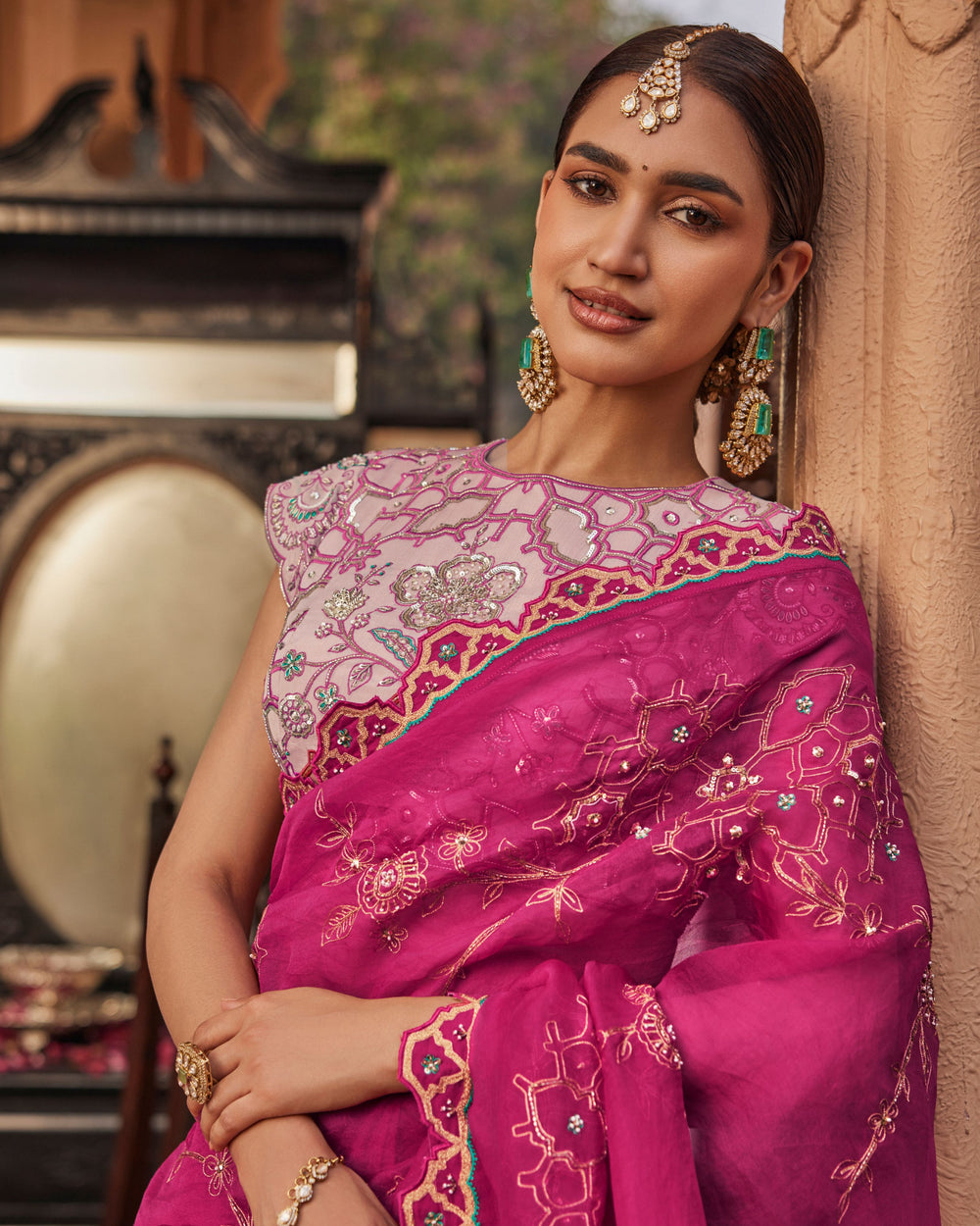 Crimson Pink Organza Silk Saree