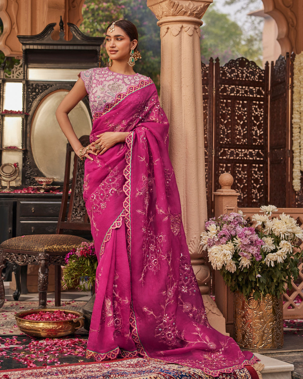 Crimson Pink Organza Silk Saree