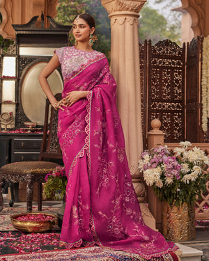 Crimson Pink Organza Silk Saree