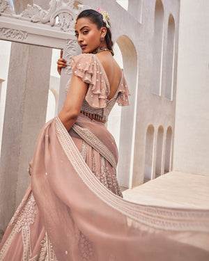 Regal Pink Organza Satin Lehenga