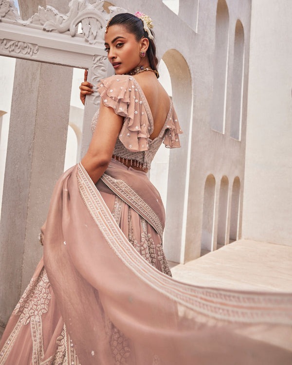 Regal Pink Organza Satin Lehenga