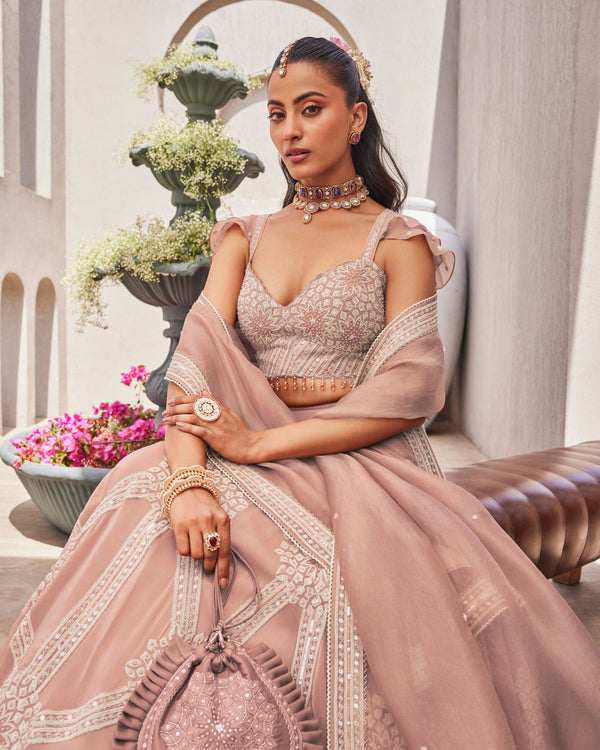 Regal Pink Organza Satin Lehenga