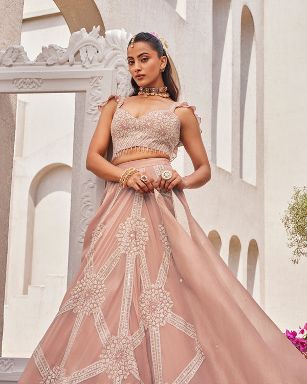 Regal Pink Organza Satin Lehenga