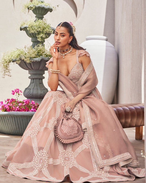 Regal Pink Organza Satin Lehenga