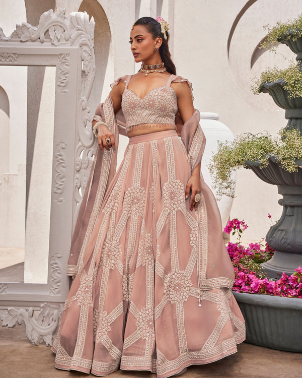 Regal Pink Organza Satin Lehenga