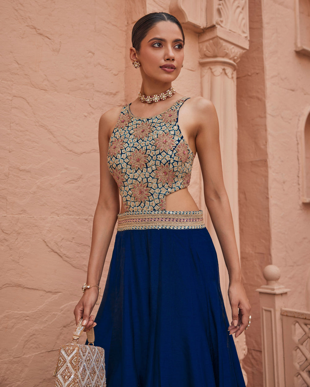 Royal Jade Navy Raw Silk Jumpsuit