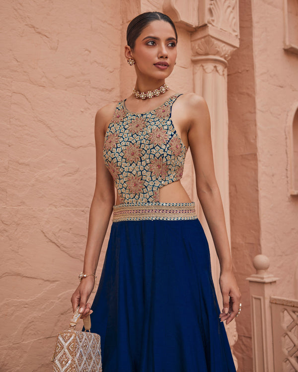 Royal Jade Navy Raw Silk Jumpsuit