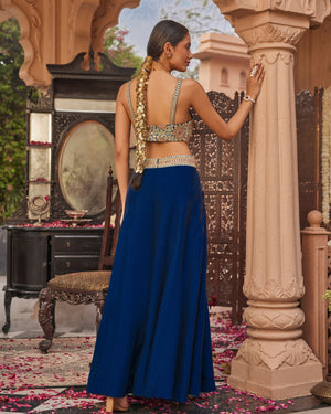 Royal Jade Navy Raw Silk Jumpsuit