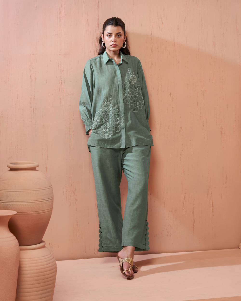 Pigeon Blue Linen Shirt Co-ord Set