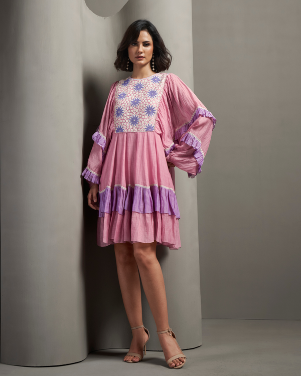 Powder Rose Malai Chanderi Dress