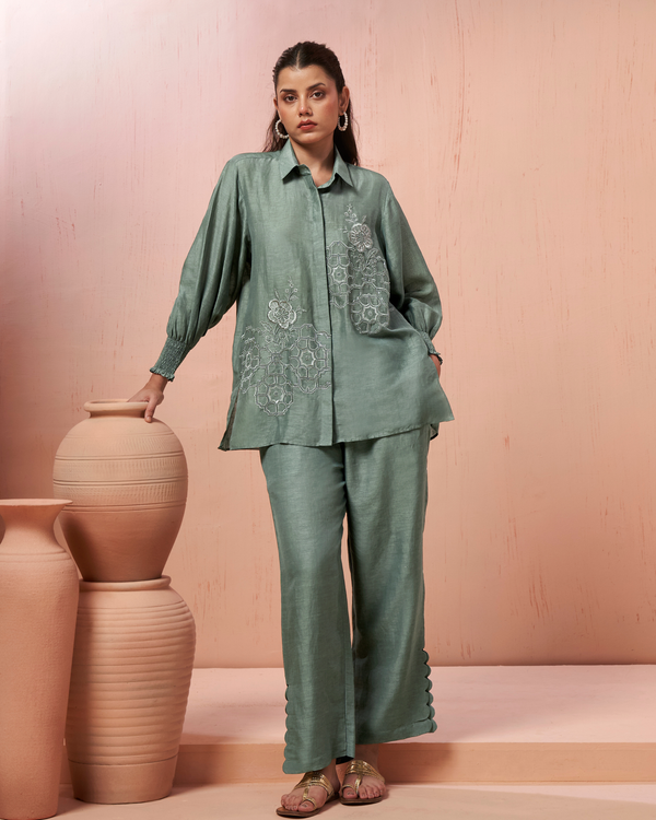 Pigeon Blue Linen Shirt Co-ord Set