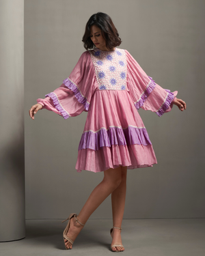 Powder Rose Malai Chanderi Dress