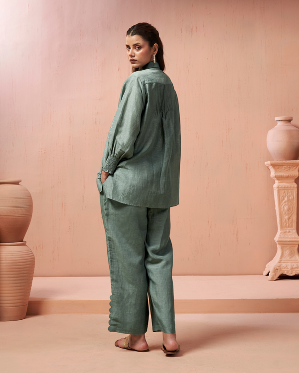 Pigeon Blue Linen Shirt Co-ord Set