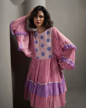 Powder Rose Malai Chanderi Dress
