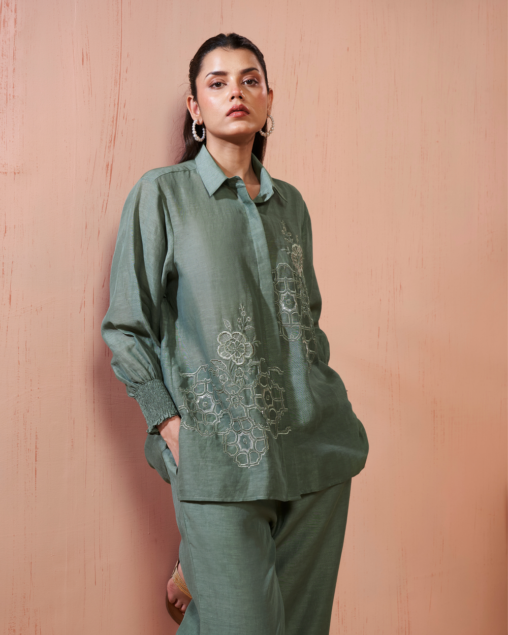 Pigeon Blue Linen Shirt Co-ord Set