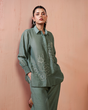 Pigeon Blue Linen Shirt Co-ord Set